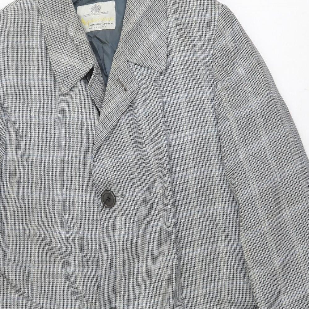 Aquascutum Mens Grey Plaid Pea Coat Coat Size M Button