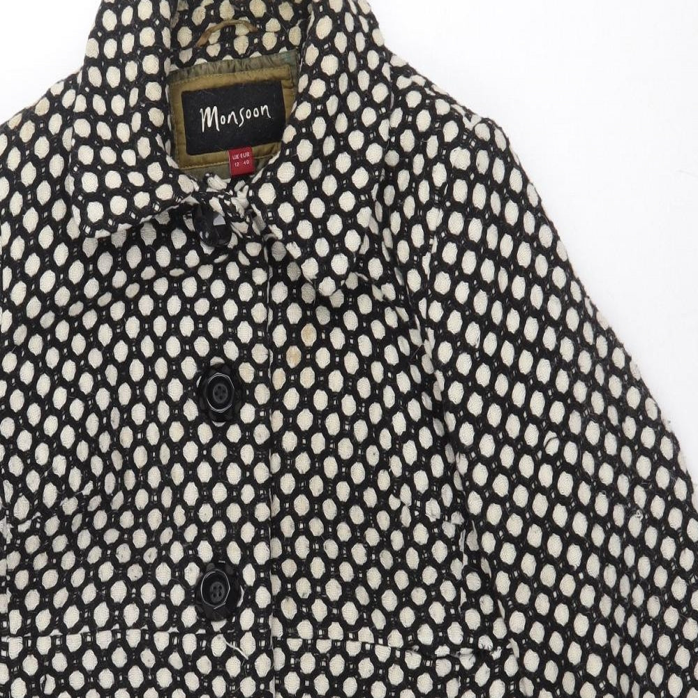Monsoon Womens Black Geometric Pea Coat Coat Size 12 Button