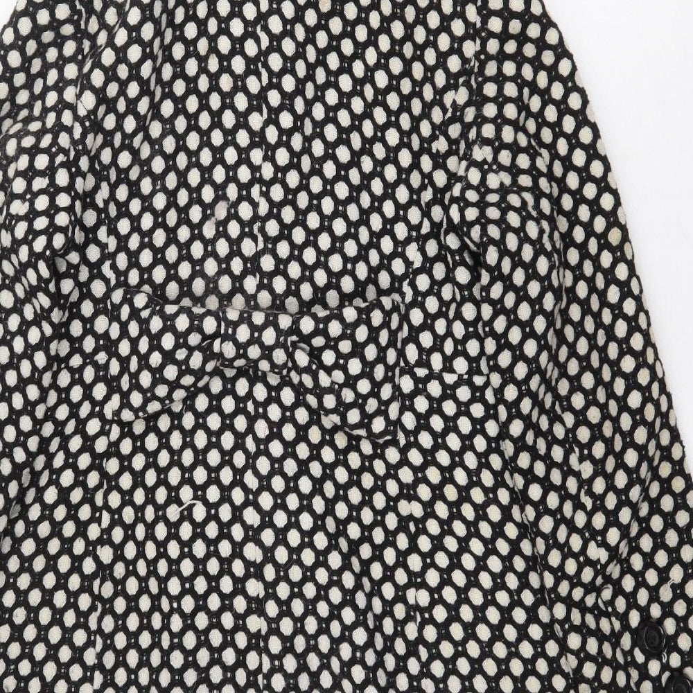 Monsoon Womens Black Geometric Pea Coat Coat Size 12 Button