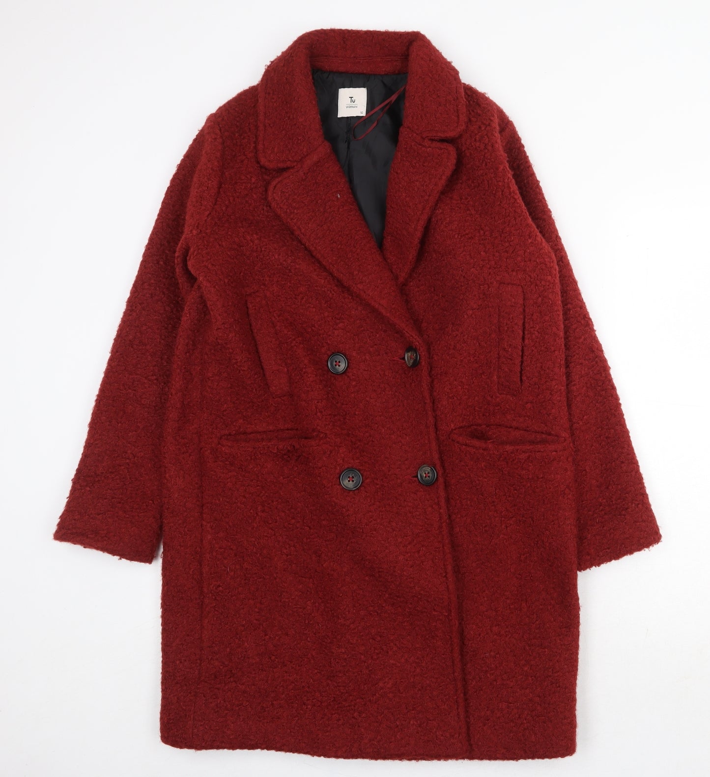 TU Womens Red Pea Coat Coat Size 10 Button