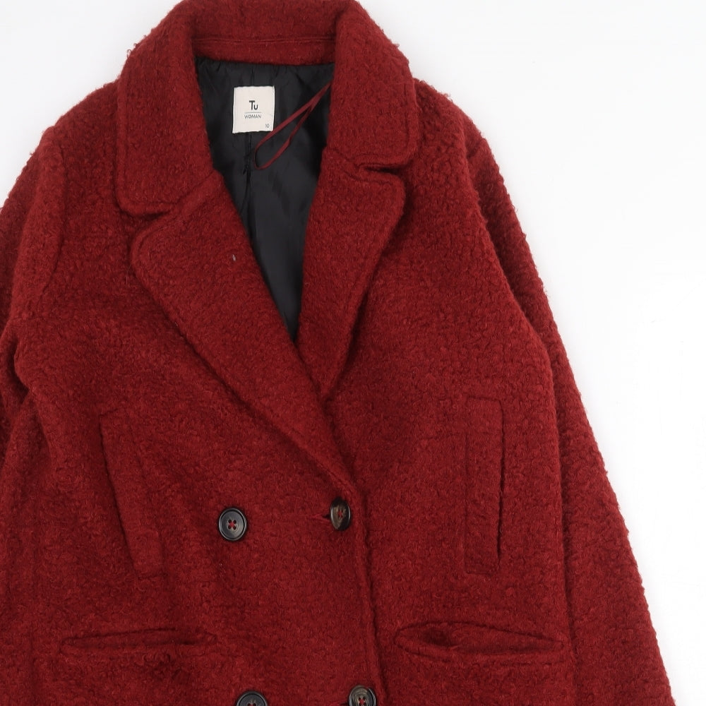 TU Womens Red Pea Coat Coat Size 10 Button