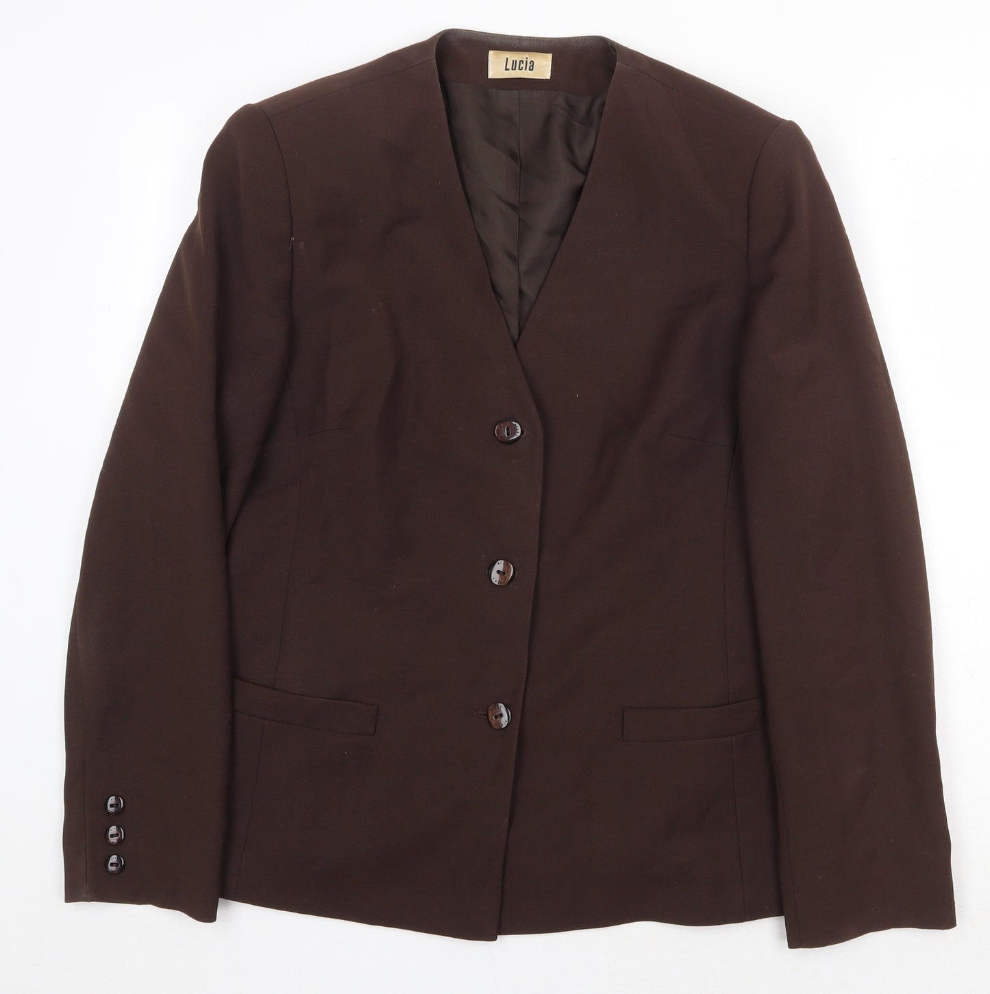 LUCIA Womens Brown Jacket Blazer Size 14 Button