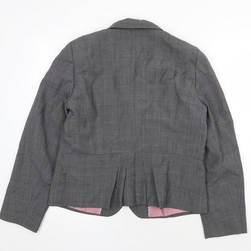 Hobbs Womens Grey Plaid Jacket Blazer Size 10 Button