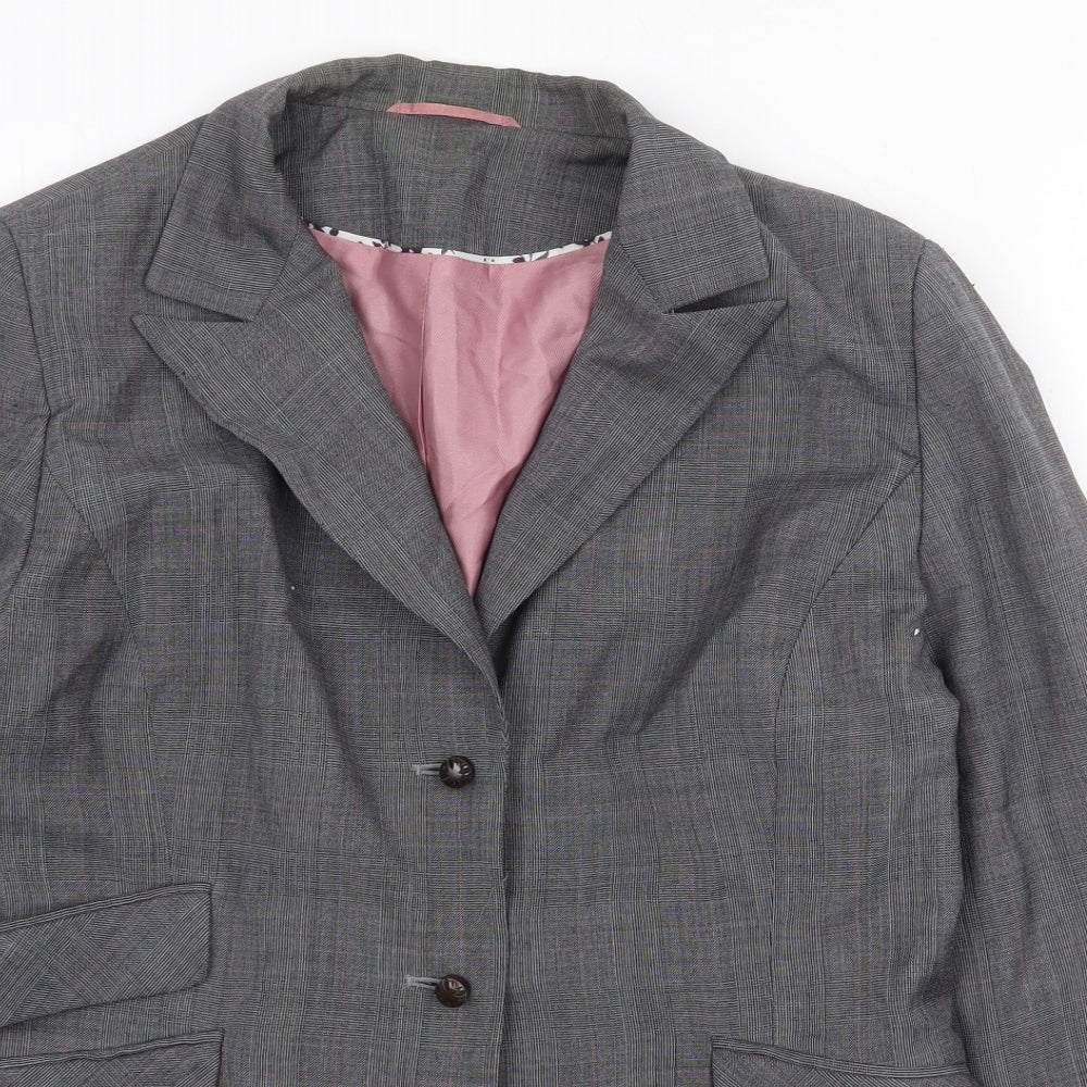 Hobbs Womens Grey Plaid Jacket Blazer Size 10 Button