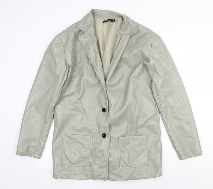 Nasty Gal Womens Green Jacket Size 8 Button - Faux Leather