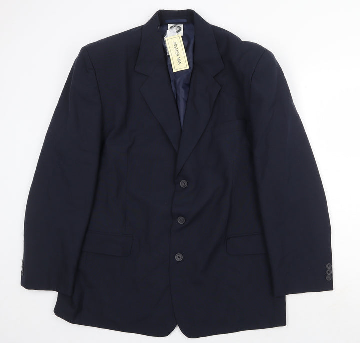 Premier Man Mens Blue Polyester Jacket Suit Jacket Size 44 Regular
