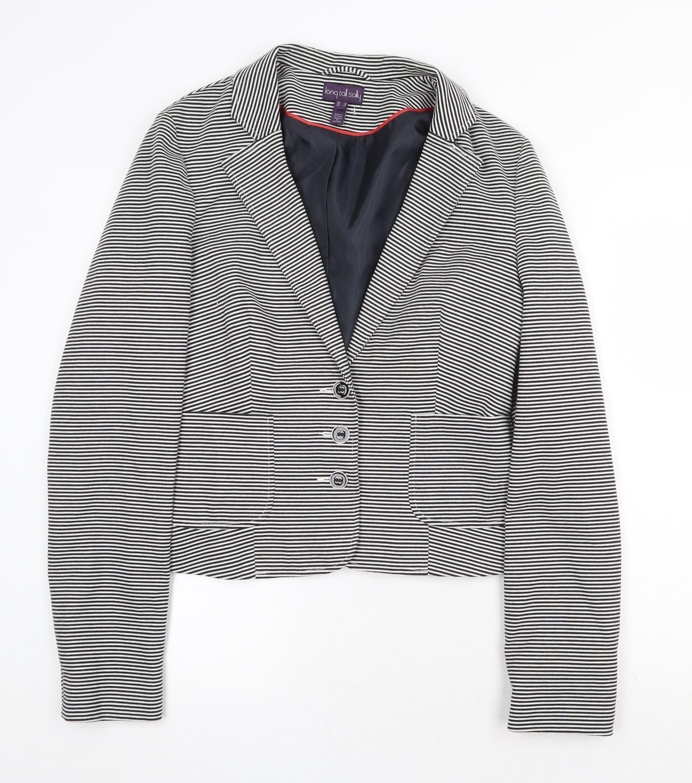 Long Tall Sally Womens Black Striped Jacket Blazer Size 14 Button