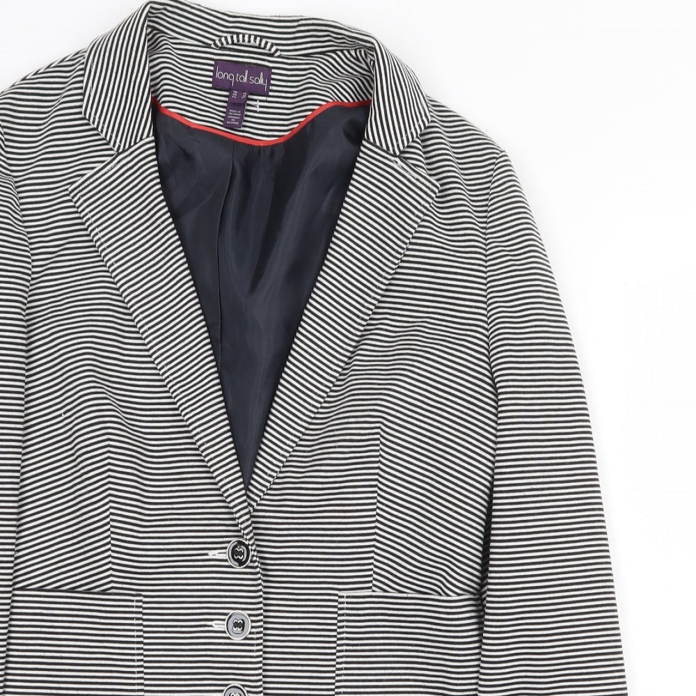 Long Tall Sally Womens Black Striped Jacket Blazer Size 14 Button