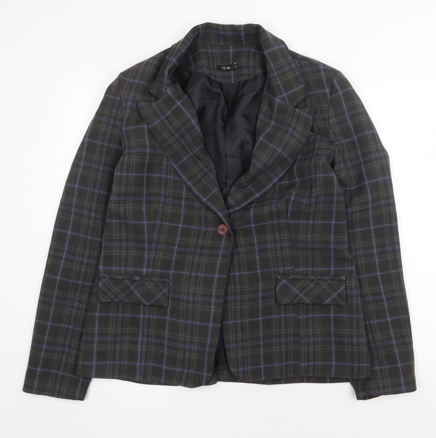I'S Moda Womens Grey Plaid Jacket Blazer Size M Button