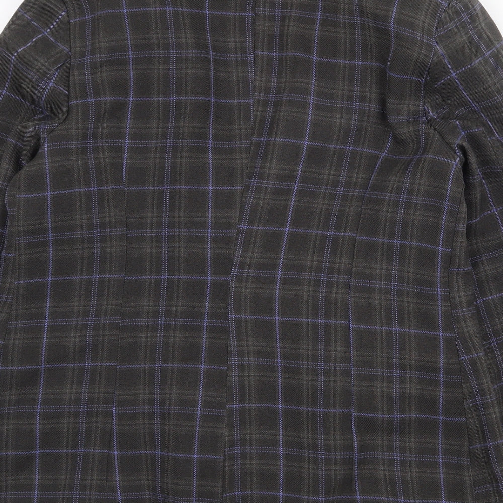 I'S Moda Womens Grey Plaid Jacket Blazer Size M Button