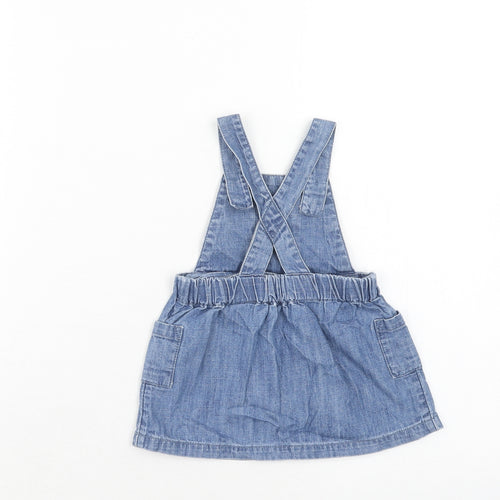 Marks and Spencer Girls Blue Cotton Pinafore/Dungaree Dress Size 3-6 Months Square Neck Button