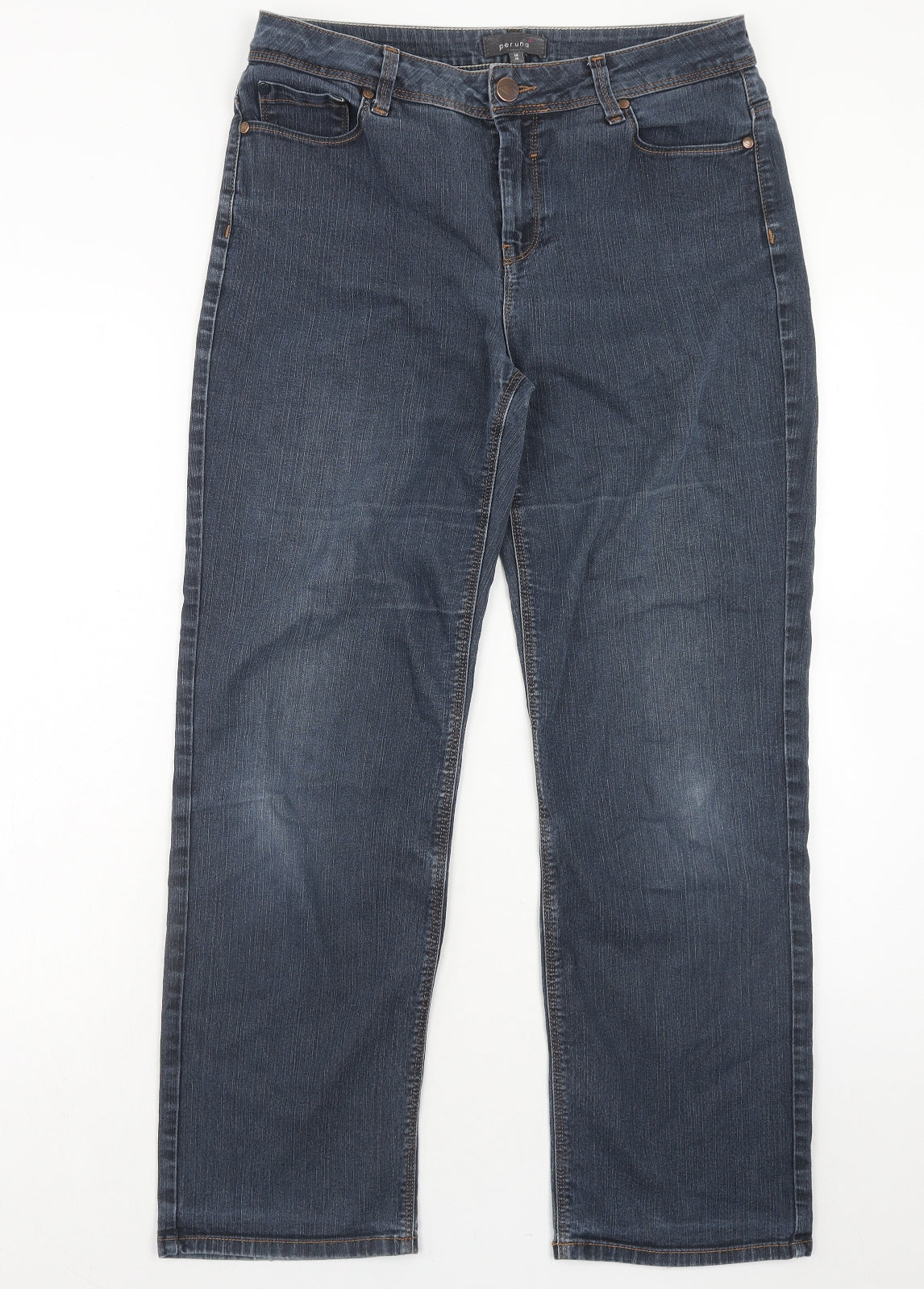 Per Una Womens Blue Cotton Straight Jeans Size 14 Regular Zip