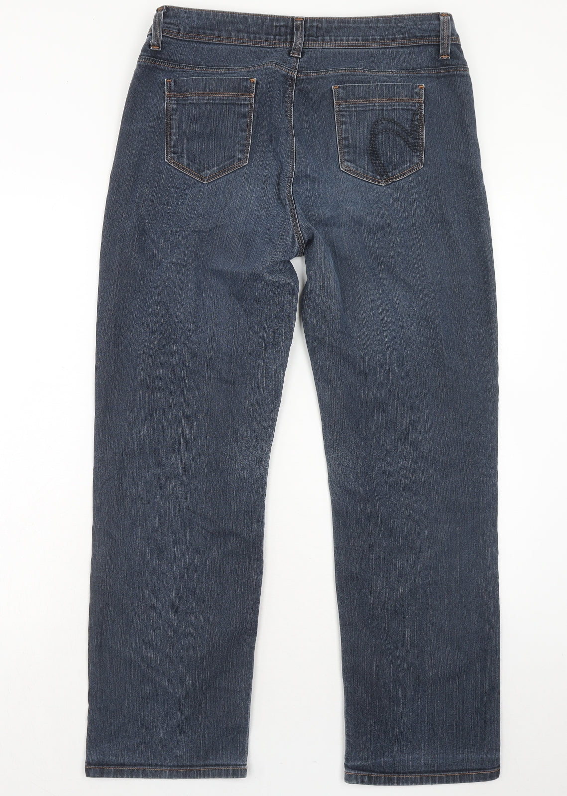 Per Una Womens Blue Cotton Straight Jeans Size 14 Regular Zip