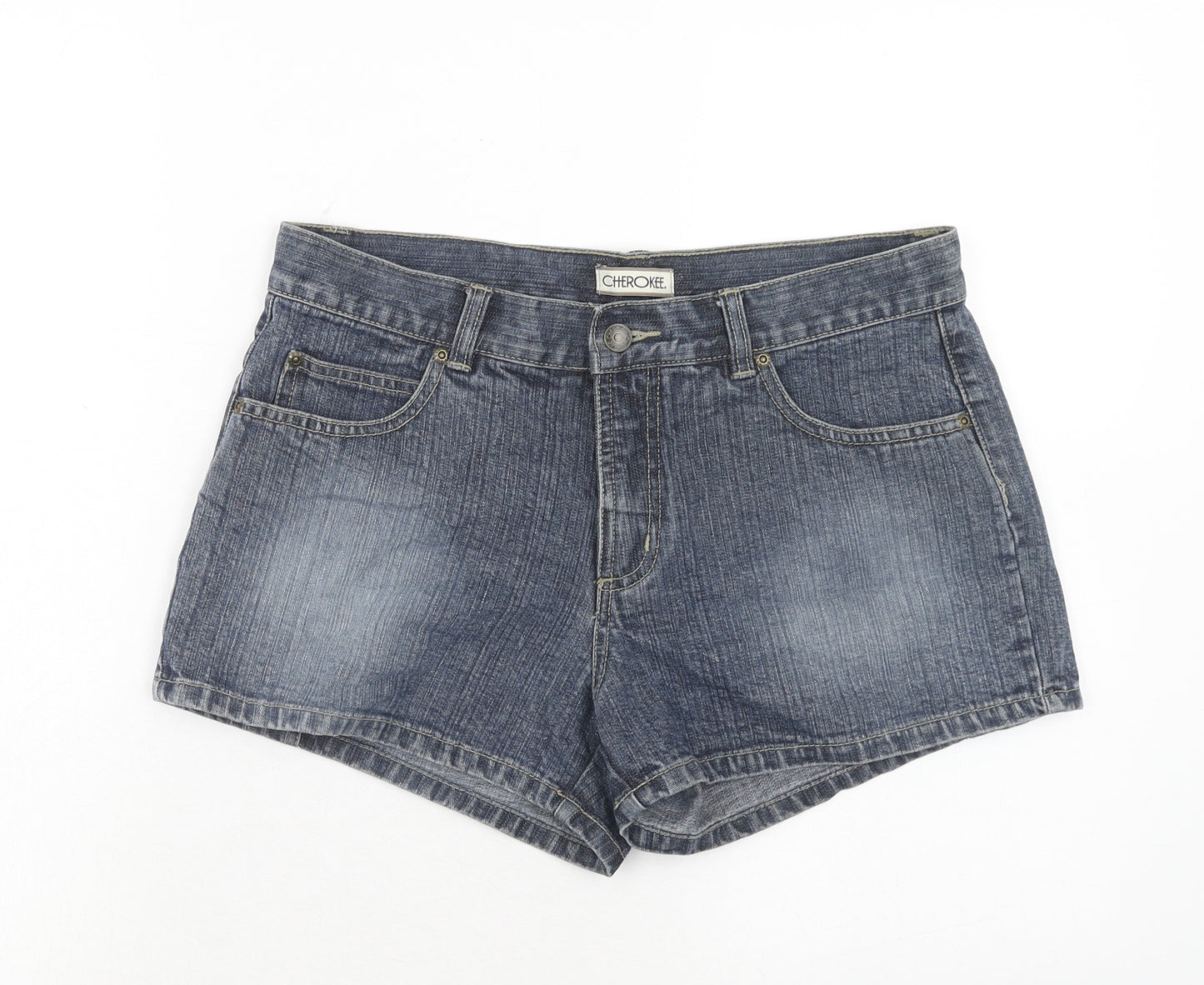 Cherokee Womens Blue Cotton Hot Pants Shorts Size 12 Regular Zip