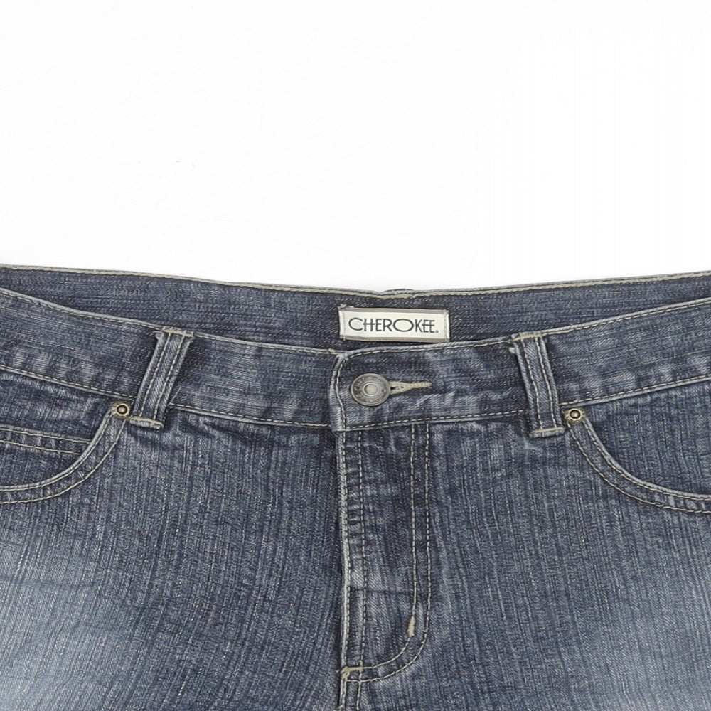 Cherokee Womens Blue Cotton Hot Pants Shorts Size 12 Regular Zip