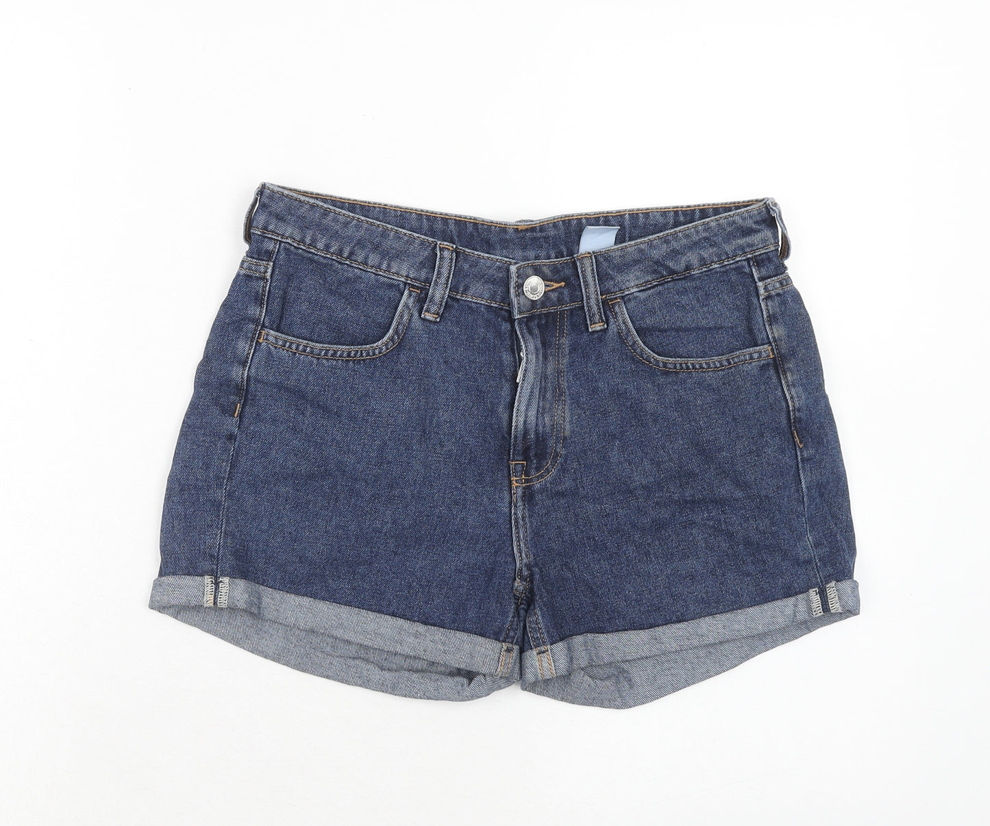 H&M Womens Blue Cotton Hot Pants Shorts Size 8 Regular Zip
