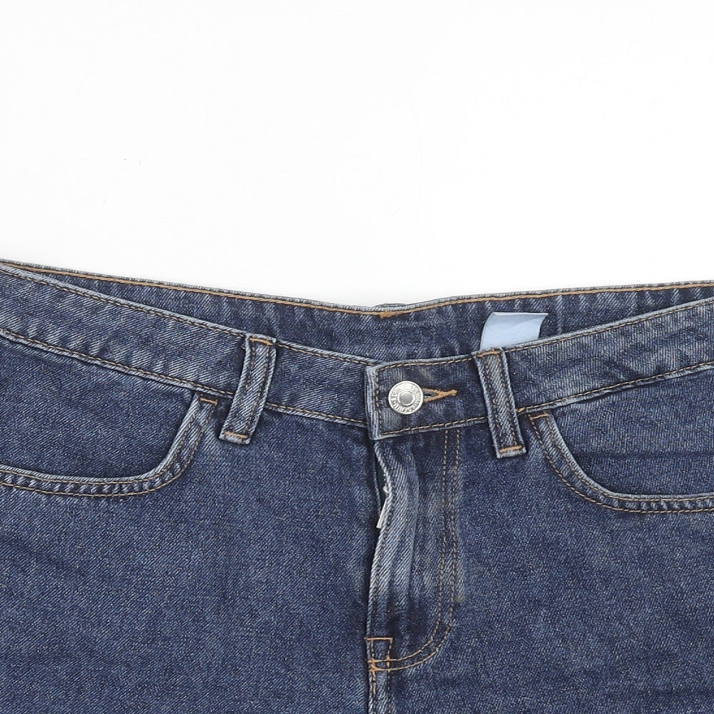 H&M Womens Blue Cotton Hot Pants Shorts Size 8 Regular Zip