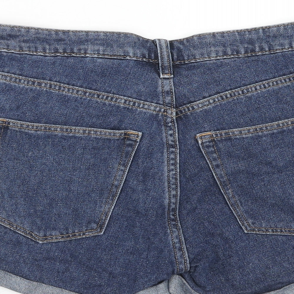 H&M Womens Blue Cotton Hot Pants Shorts Size 8 Regular Zip