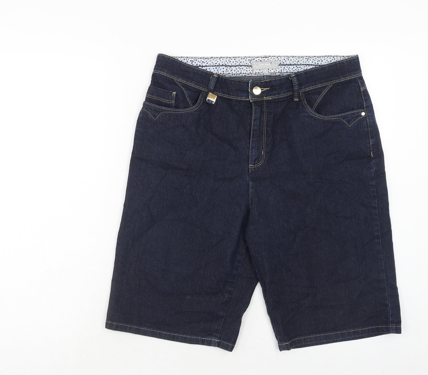 Per Una Womens Blue Cotton Bermuda Shorts Size 16 Regular Zip