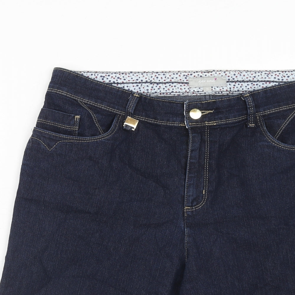Per Una Womens Blue Cotton Bermuda Shorts Size 16 Regular Zip