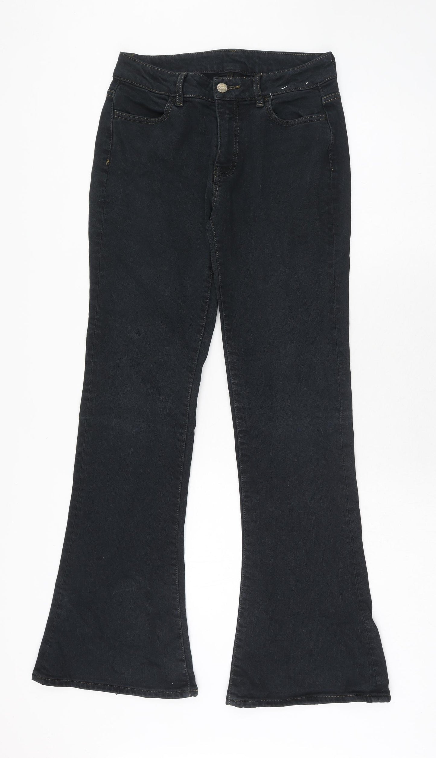 Preworn Womens Black Cotton Bootcut Jeans Size 28 in Regular Zip
