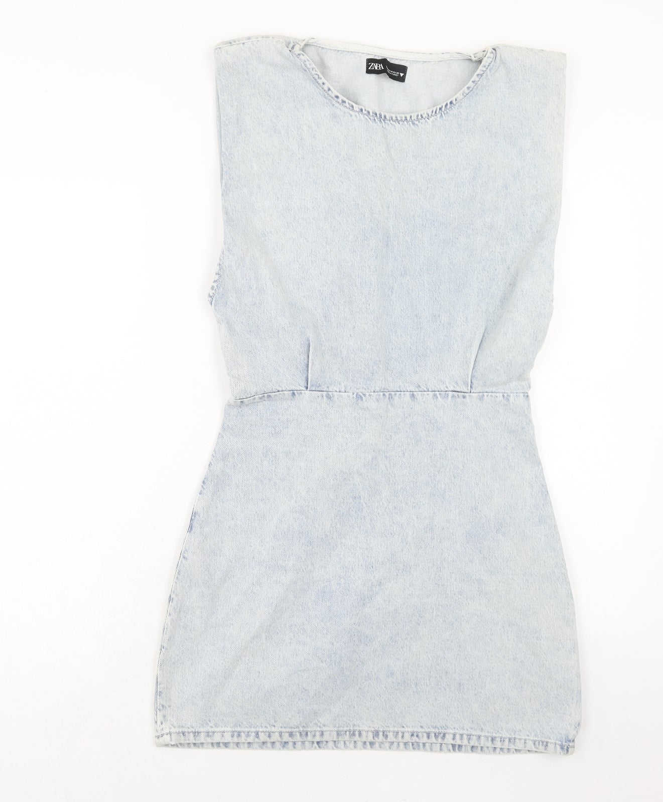 Zara Womens Blue Cotton A-Line Size M Scoop Neck Zip