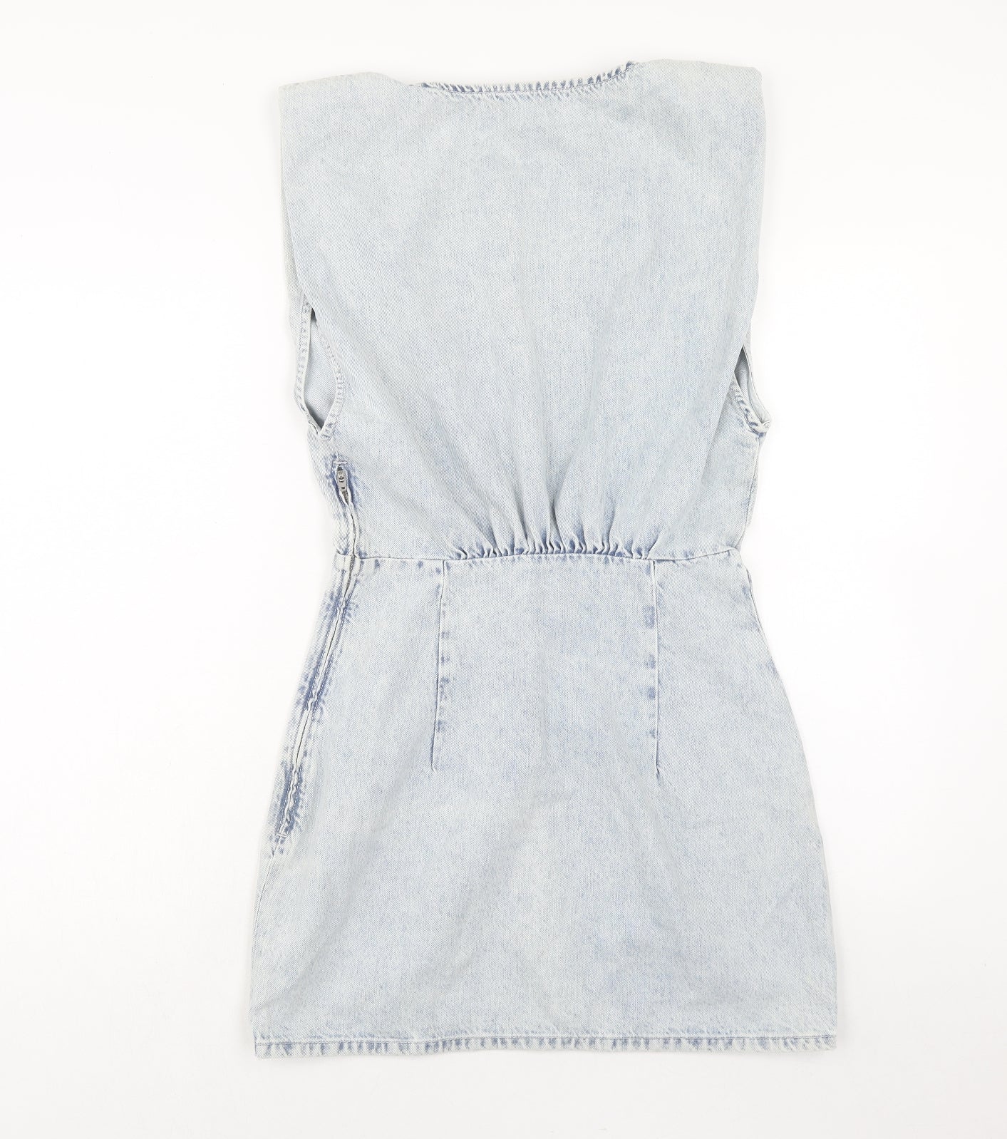 Zara Womens Blue Cotton A-Line Size M Scoop Neck Zip