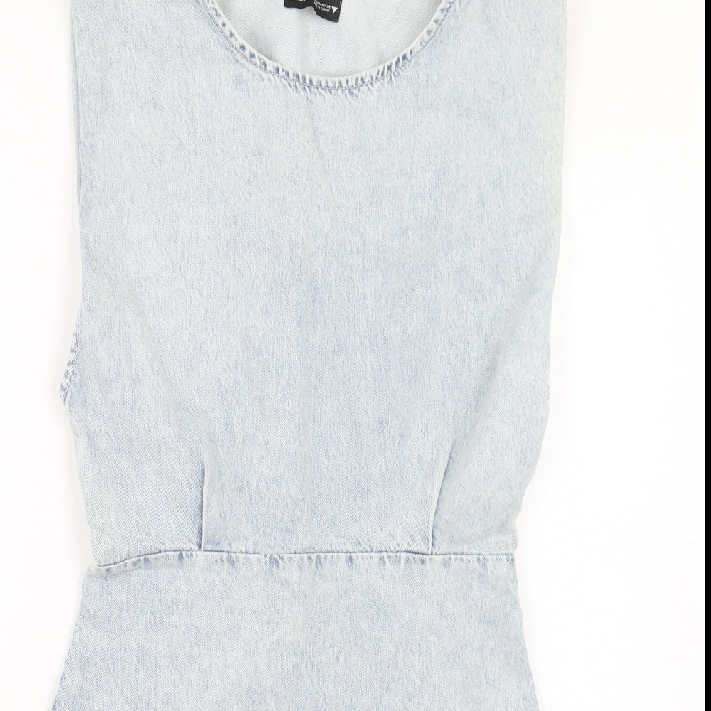 Zara Womens Blue Cotton A-Line Size M Scoop Neck Zip