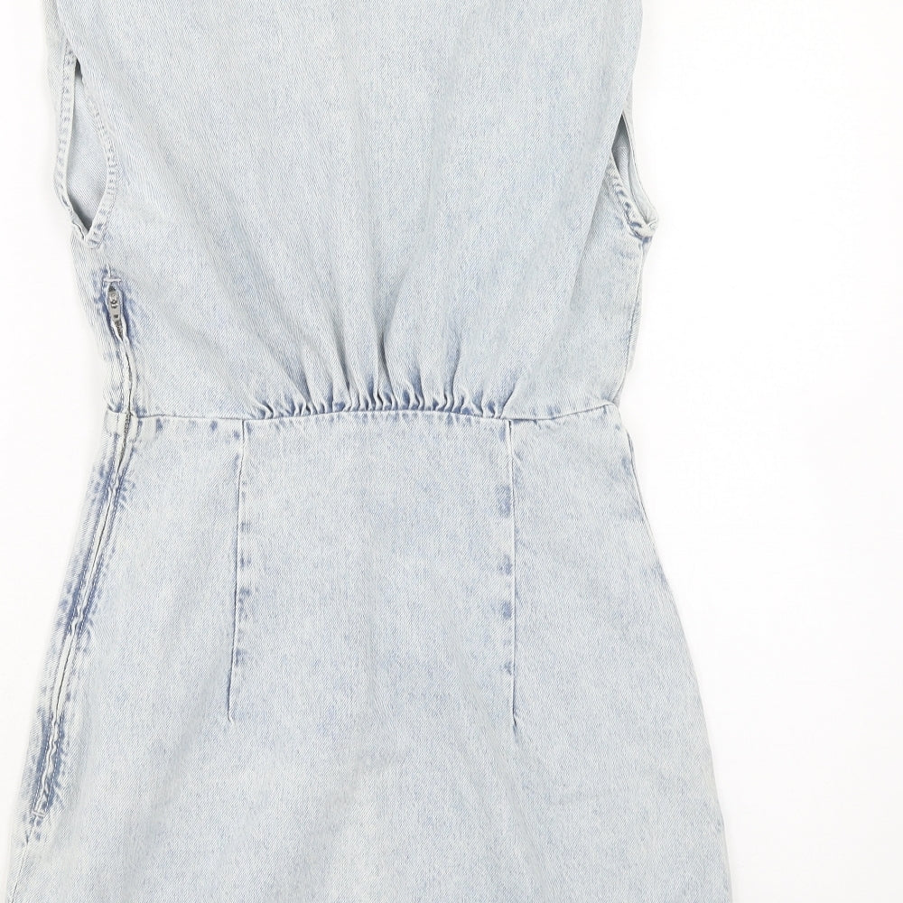 Zara Womens Blue Cotton A-Line Size M Scoop Neck Zip