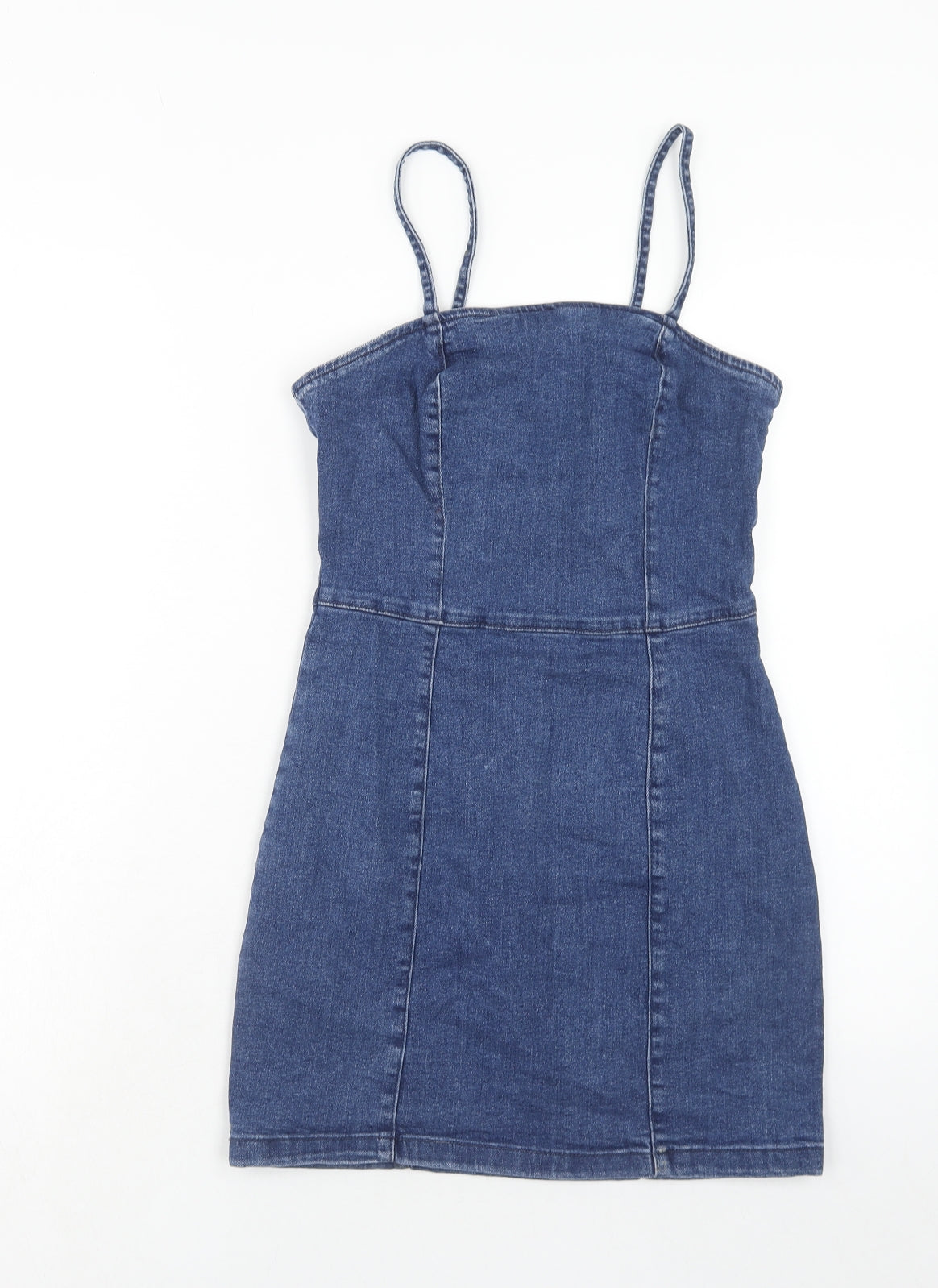Denim & Co. Womens Blue Cotton Mini Size 10 Square Neck Zip