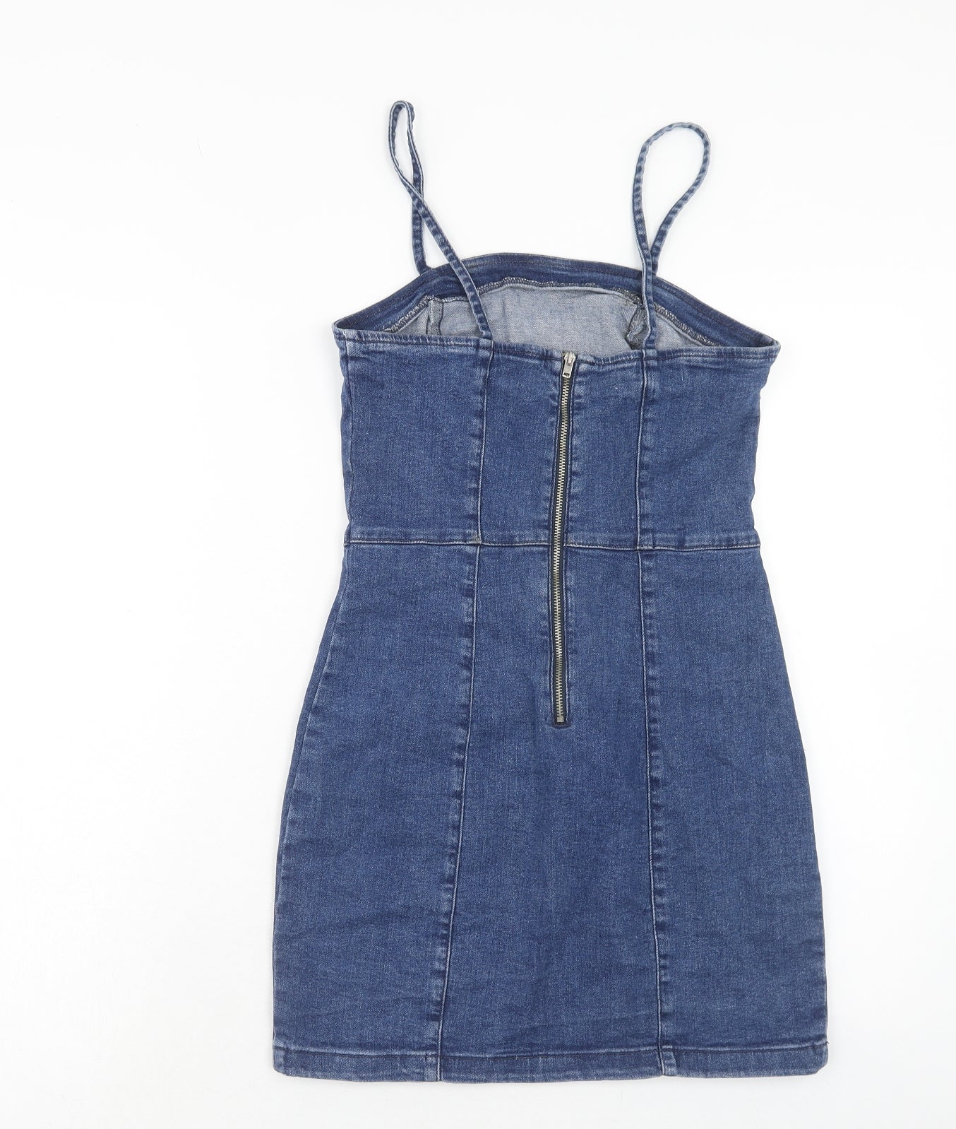 Denim & Co. Womens Blue Cotton Mini Size 10 Square Neck Zip