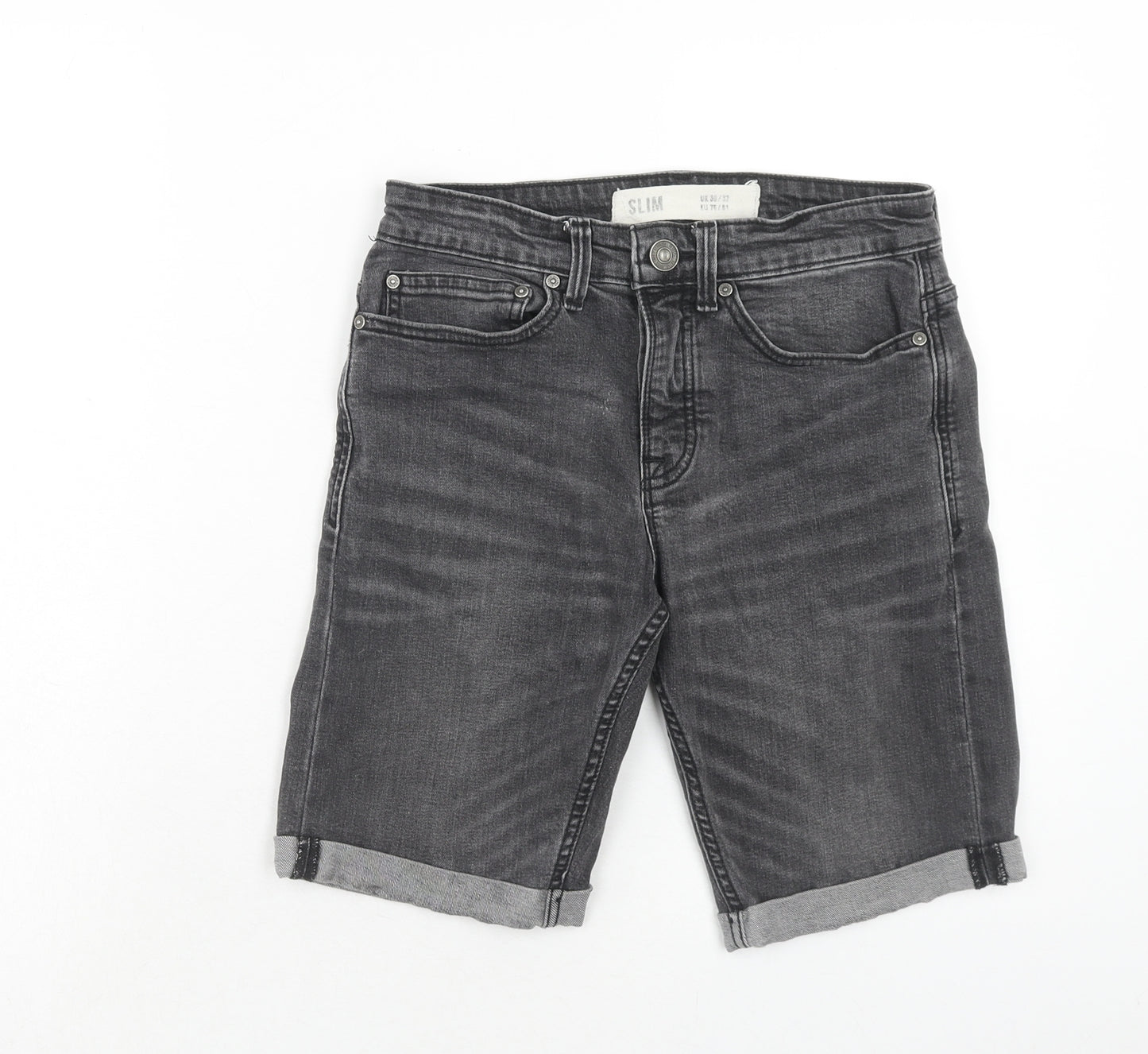 New Look Mens Grey Cotton Chino Shorts Size 30 in Regular Button