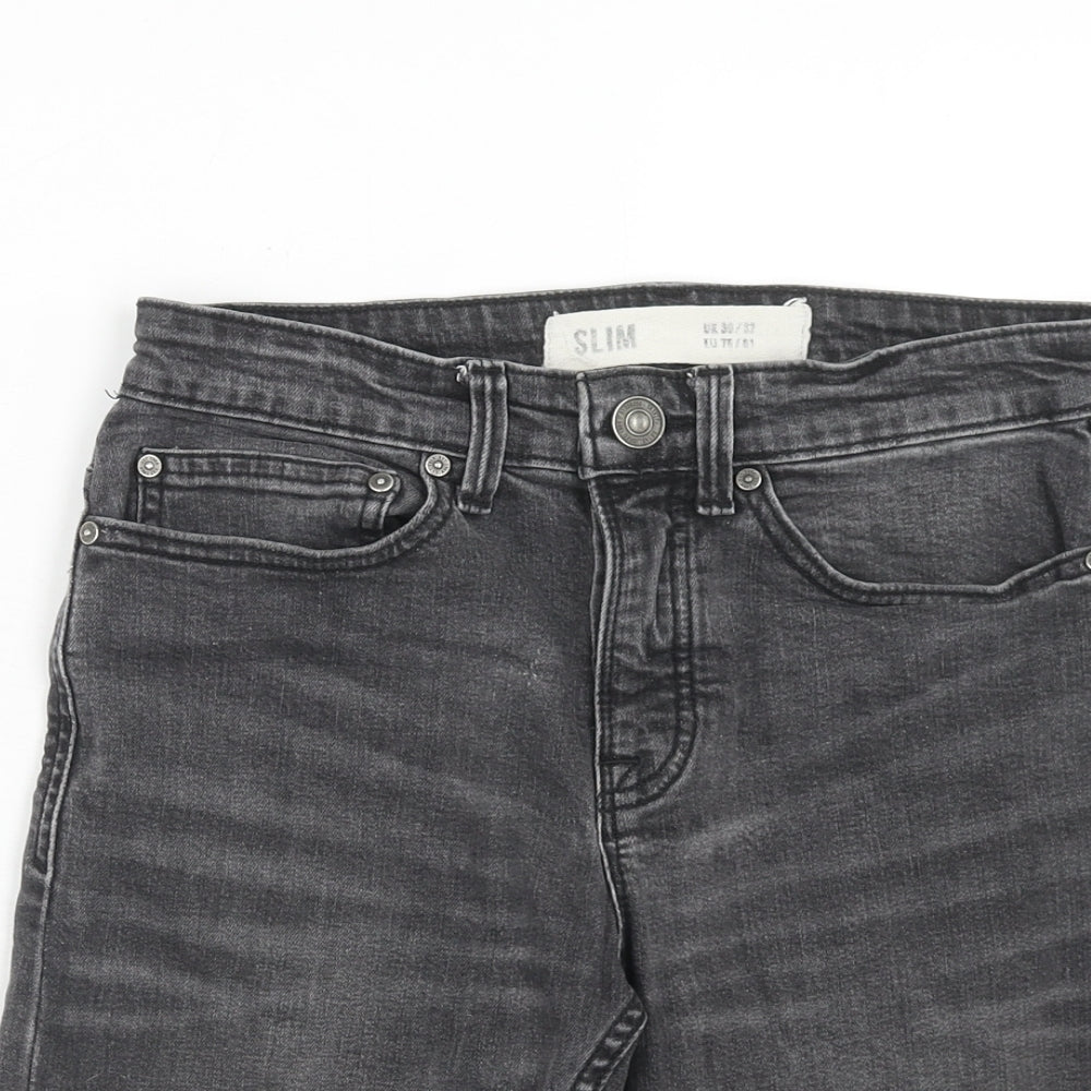 New Look Mens Grey Cotton Chino Shorts Size 30 in Regular Button