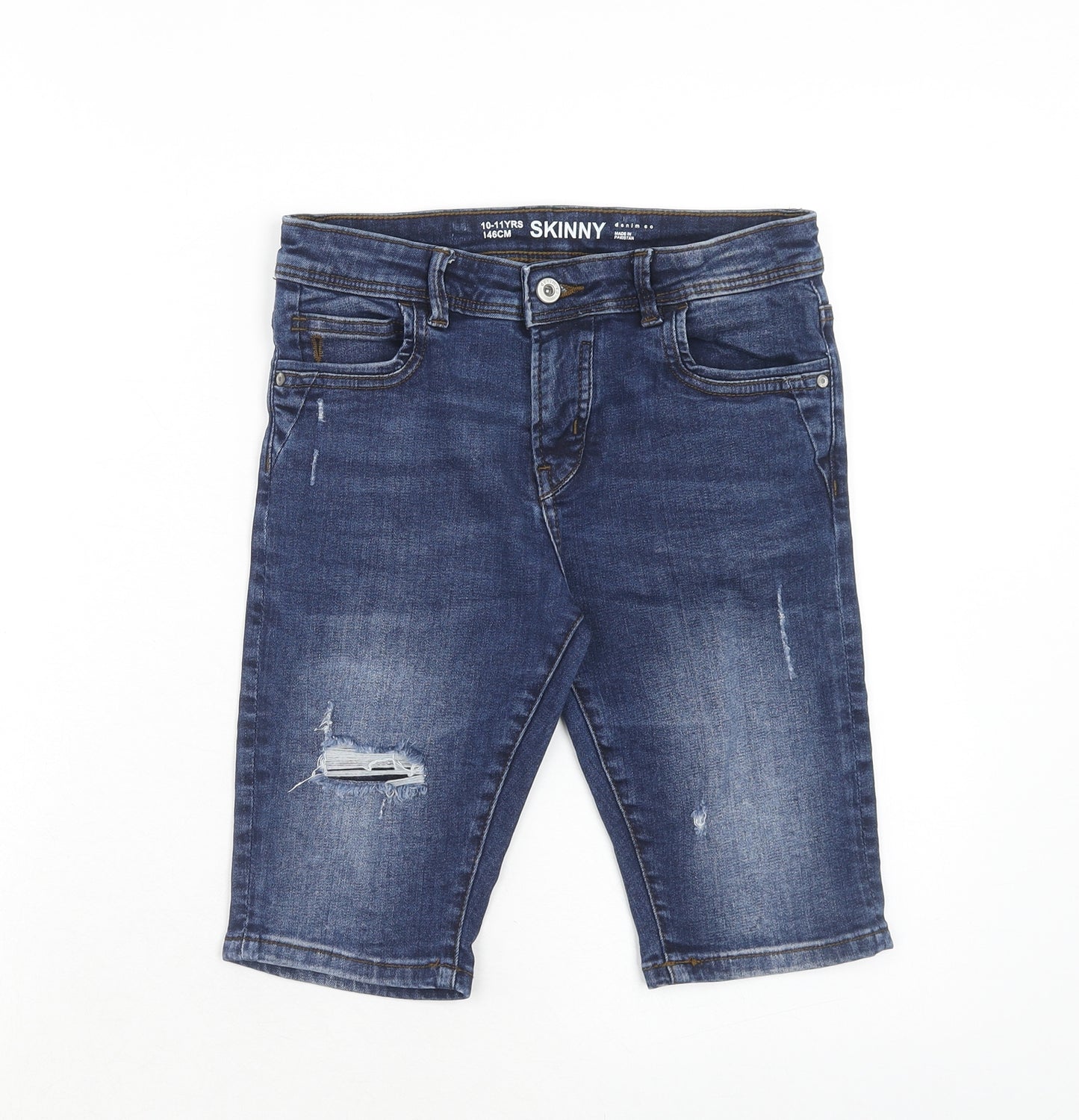 Denim & Co. Boys Blue Cotton Chino Shorts Size 10-11 Years Regular Zip - Distressed