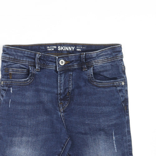 Denim & Co. Boys Blue Cotton Chino Shorts Size 10-11 Years Regular Zip - Distressed