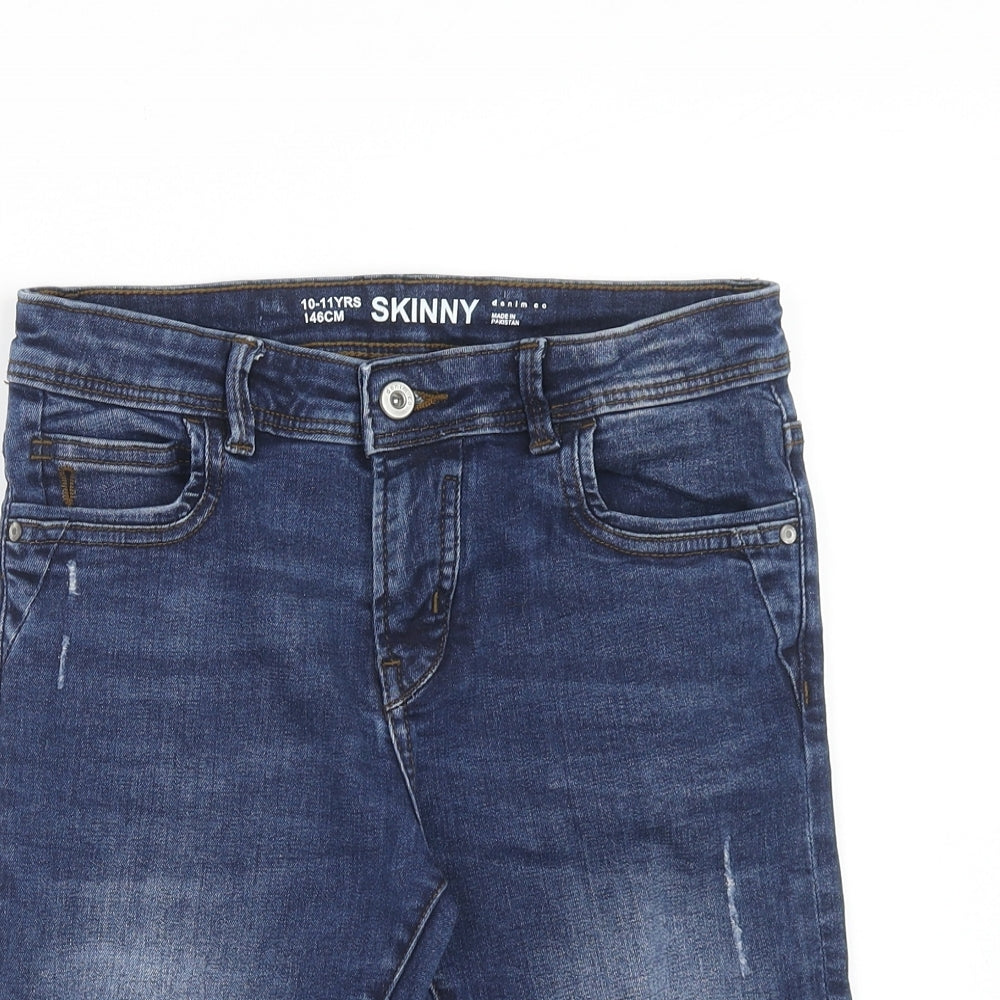 Denim & Co. Boys Blue Cotton Chino Shorts Size 10-11 Years Regular Zip - Distressed