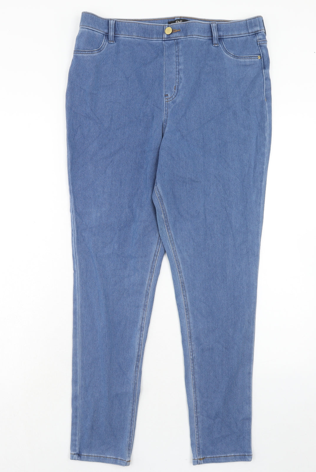F&F Womens Blue Cotton Skinny Jeans Size 16 Regular Button