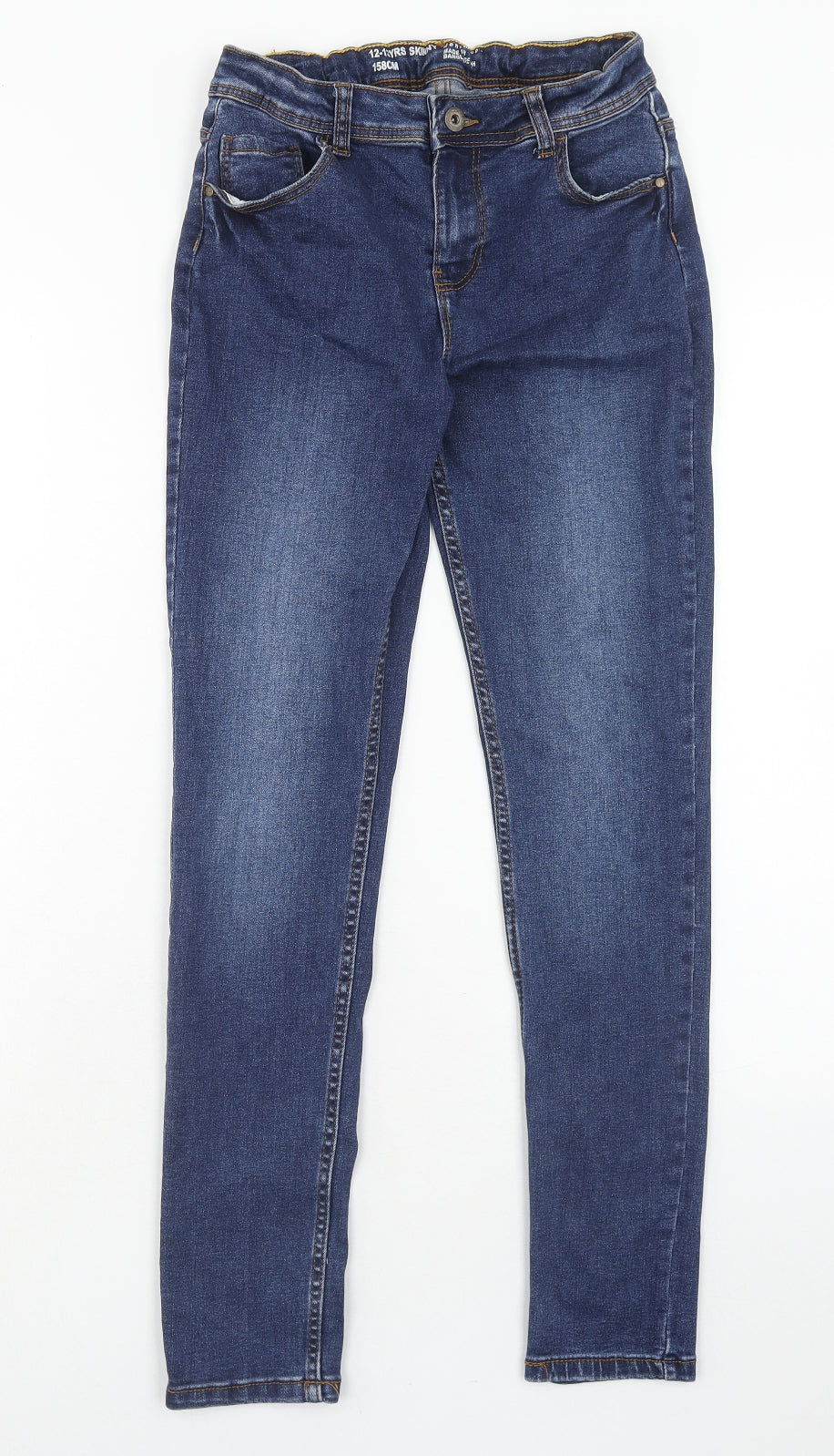 Denim & Co. Boys Blue Cotton Skinny Jeans Size 12-13 Years Regular Zip