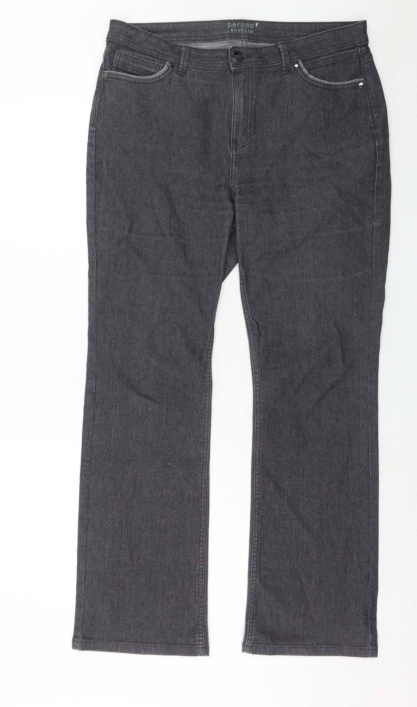 Per Una Womens Grey Cotton Straight Jeans Size 16 Regular Zip