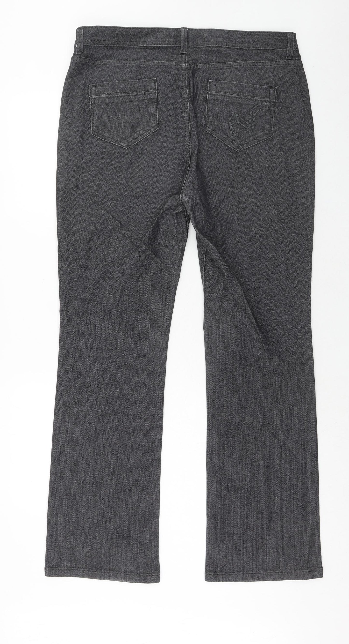 Per Una Womens Grey Cotton Straight Jeans Size 16 Regular Zip