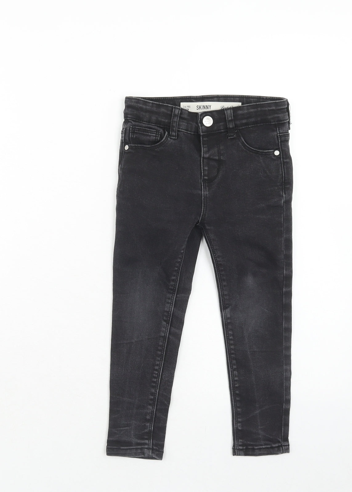 Denim & Co. Boys Black Cotton Skinny Jeans Size 3-4 Years Regular Zip