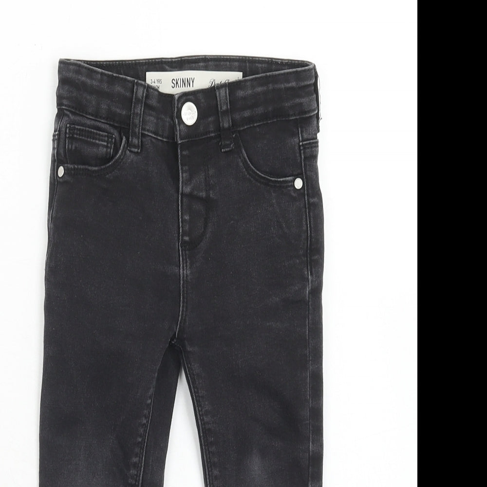 Denim & Co. Boys Black Cotton Skinny Jeans Size 3-4 Years Regular Zip
