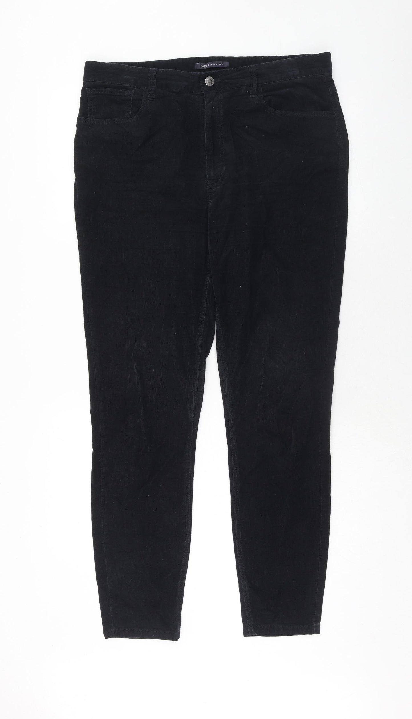 Marks and Spencer Womens Blue Cotton Trousers Size 16 Regular Zip