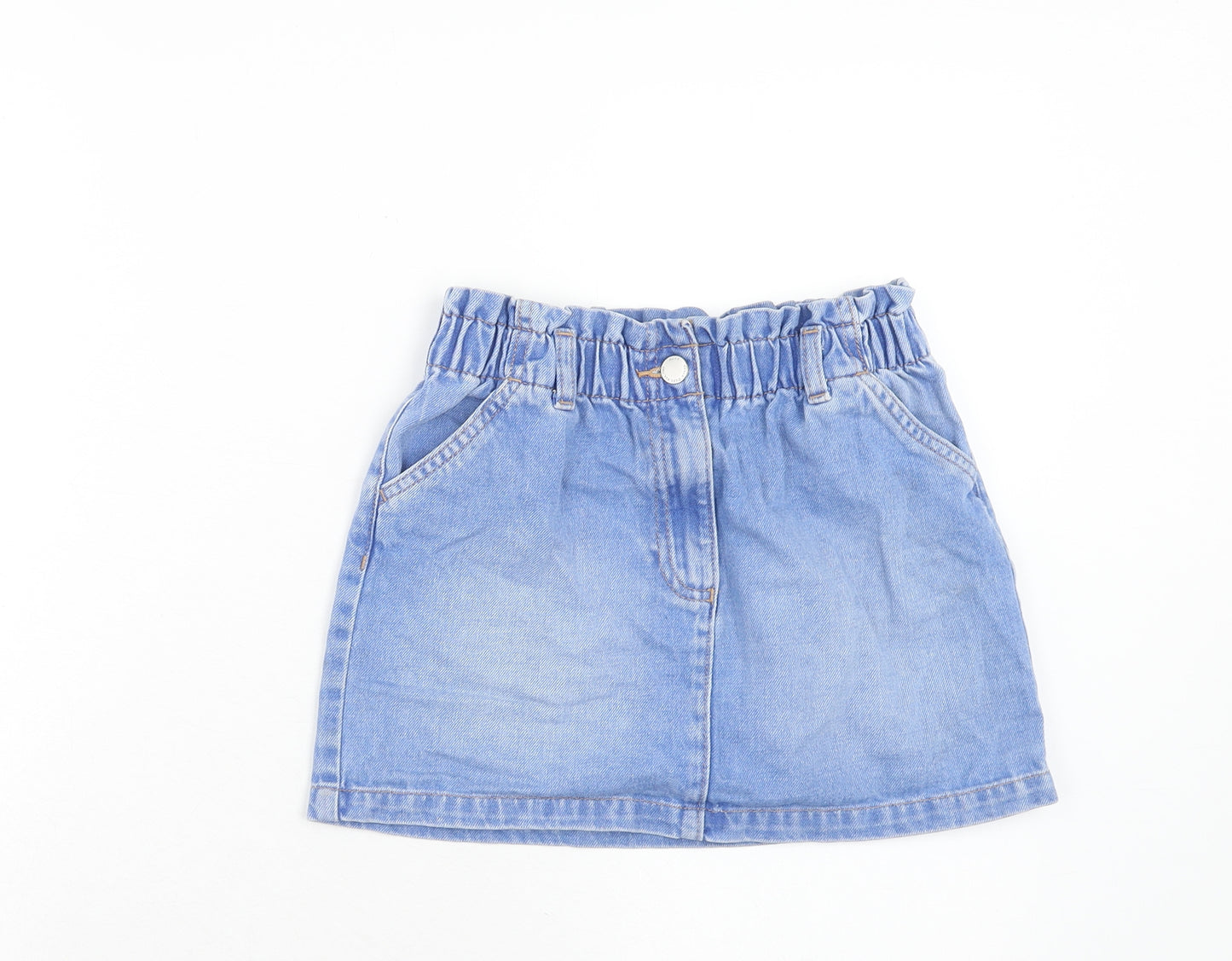NEXT Girls Blue Cotton Mini Skirt Size 10 Years Regular Zip