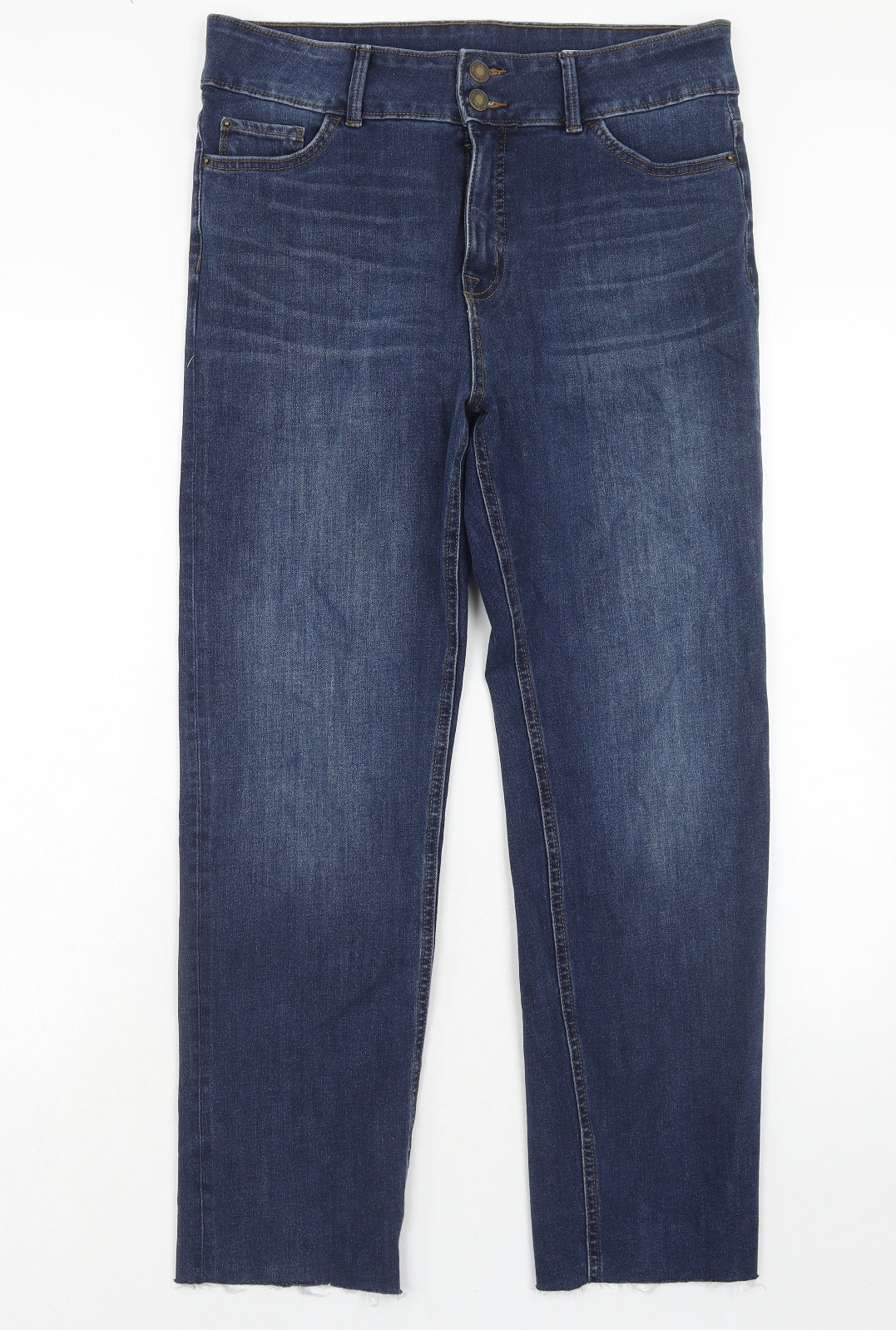 Marks and Spencer Womens Blue Cotton Straight Jeans Size 14 Regular Zip
