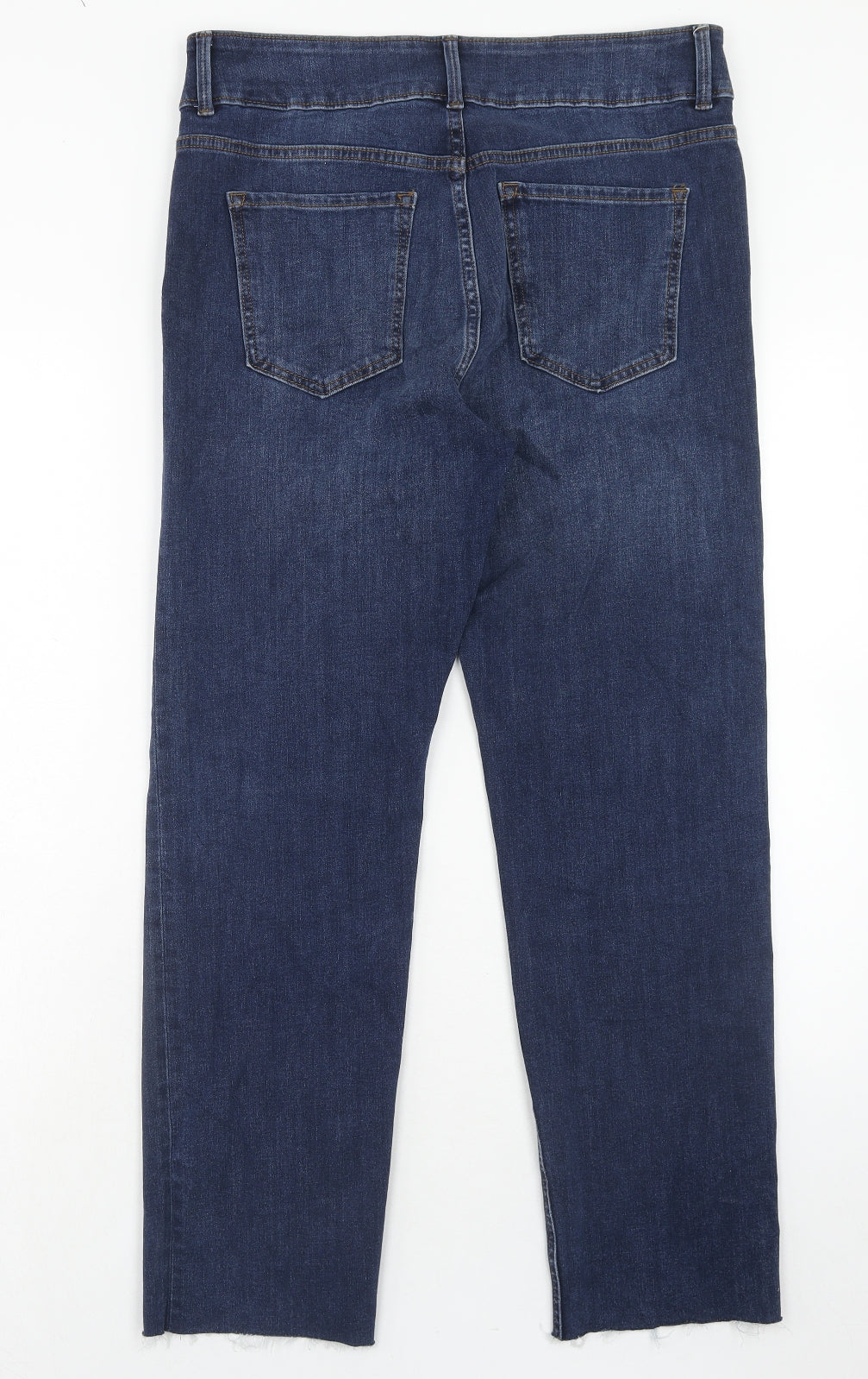 Marks and Spencer Womens Blue Cotton Straight Jeans Size 14 Regular Zip