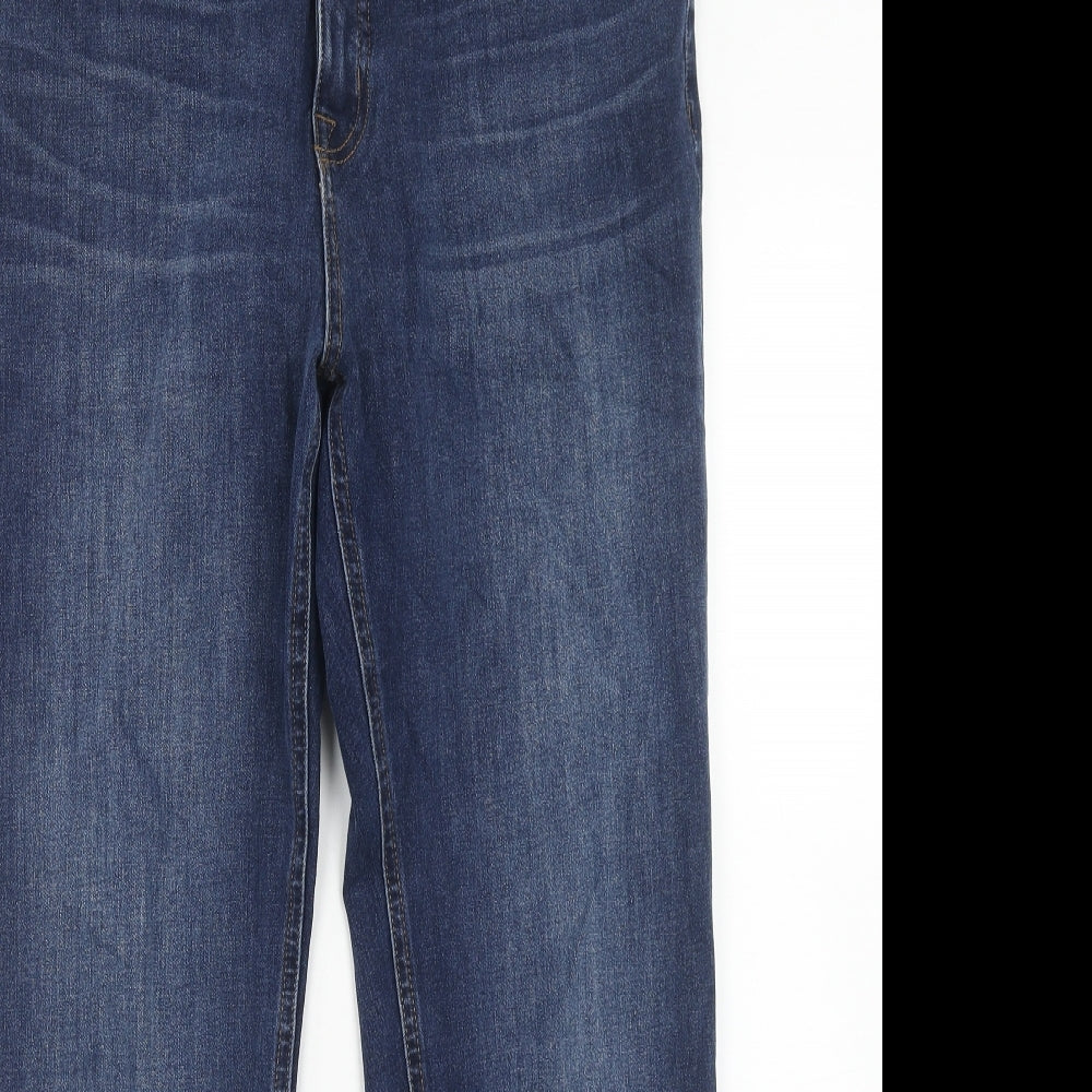 Marks and Spencer Womens Blue Cotton Straight Jeans Size 14 Regular Zip
