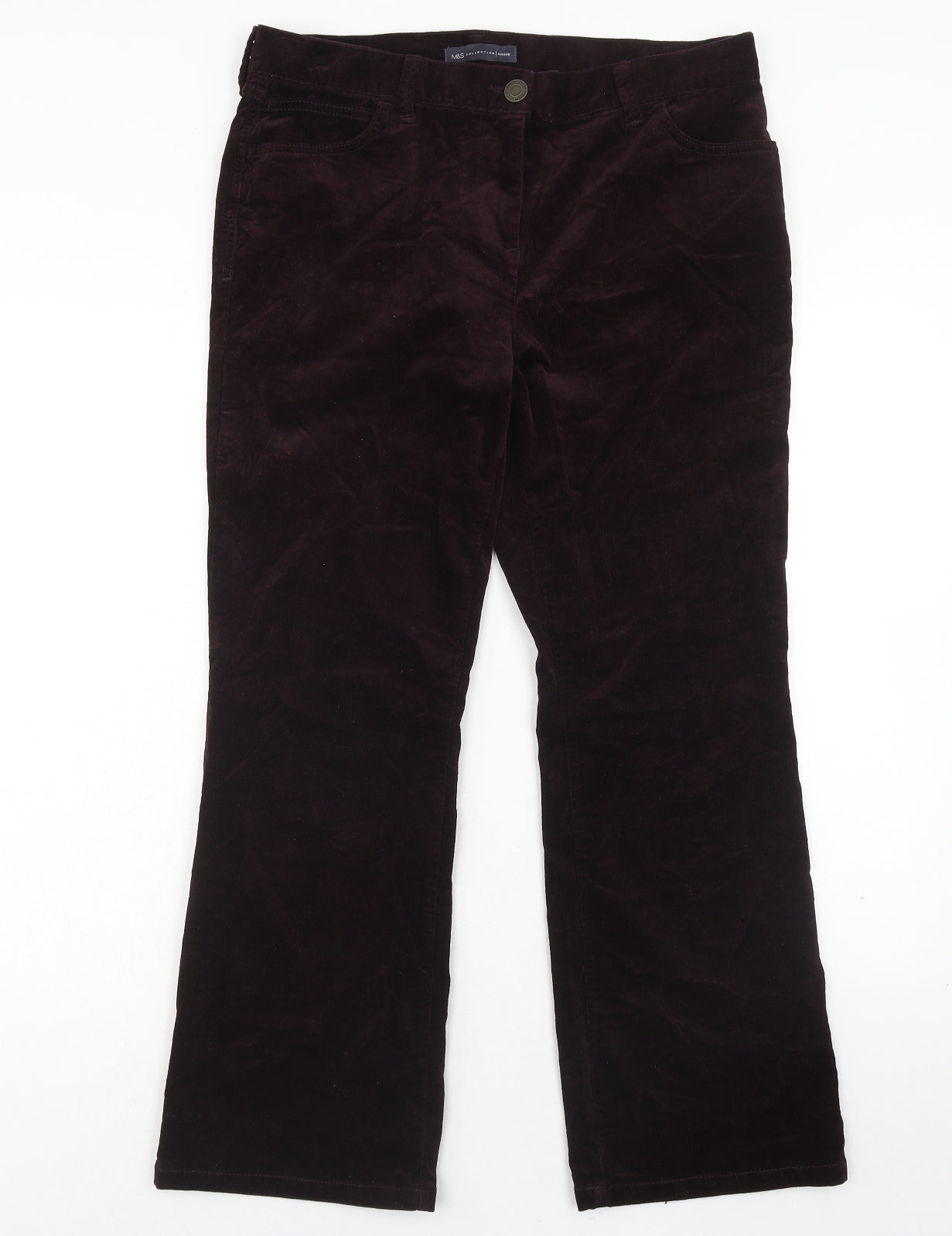 Marks and Spencer Womens Purple Cotton Trousers Size 14 Regular Zip