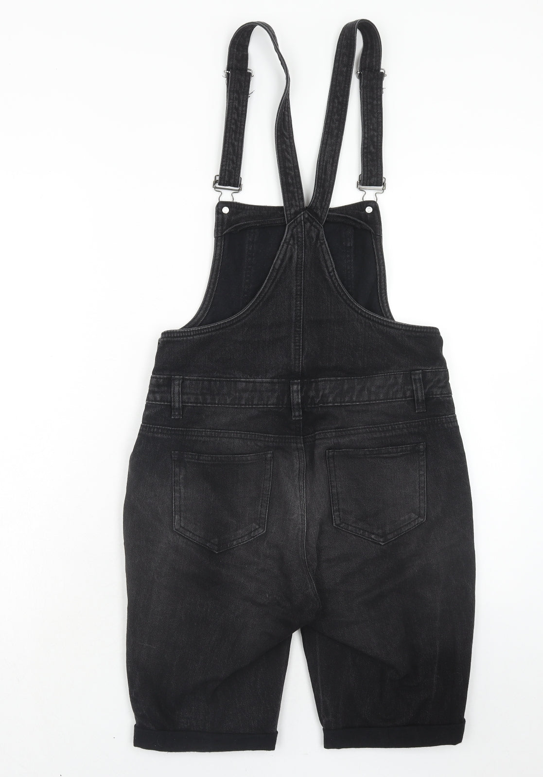Denim & Co. Womens Black Cotton Dungaree One-Piece Size 10 Button - Distressed