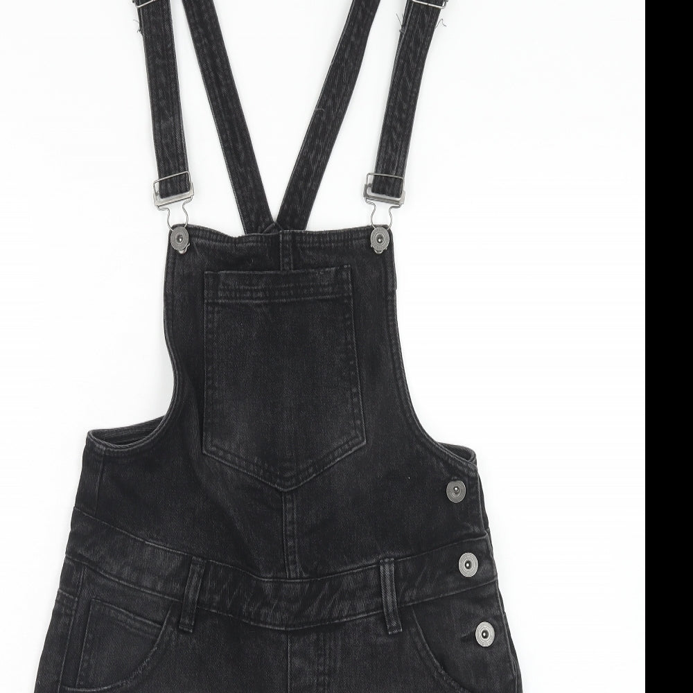 Denim & Co. Womens Black Cotton Dungaree One-Piece Size 10 Button - Distressed